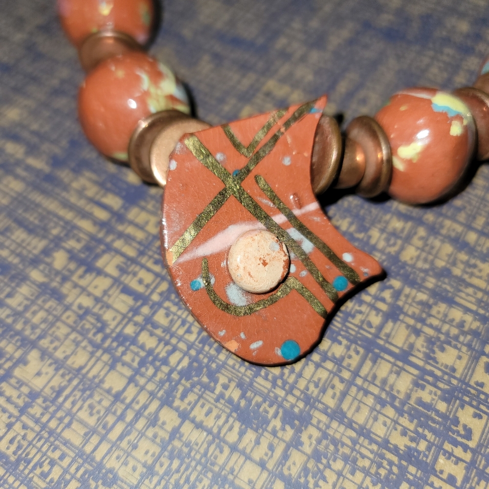 Vintage handpainted statement art boho necklace